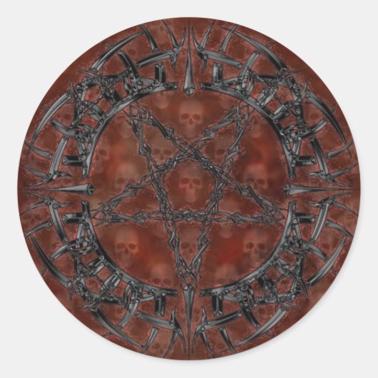 ブラックトライバルペンタグラム ラウンドシール (正面)