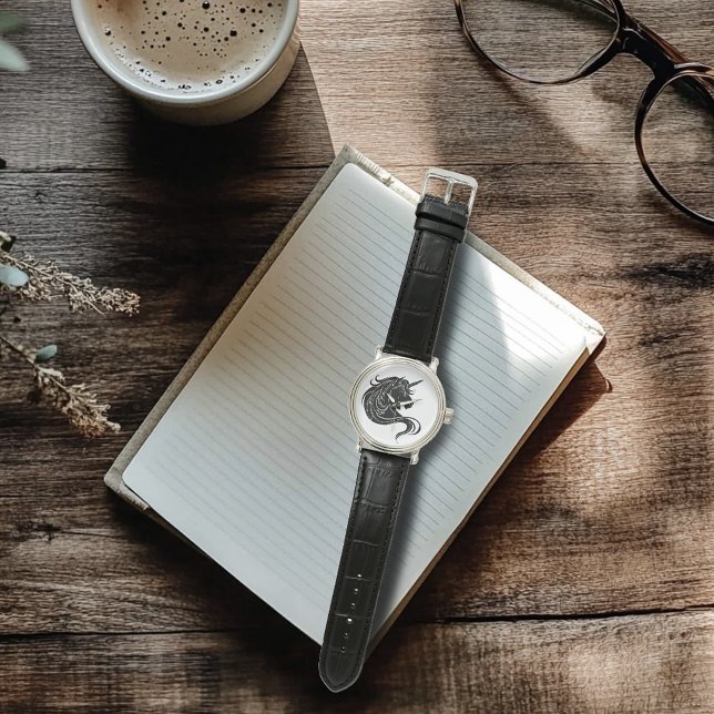 ブラックトライバルユニコーン 腕時計 (クリエイターアップロード済み)