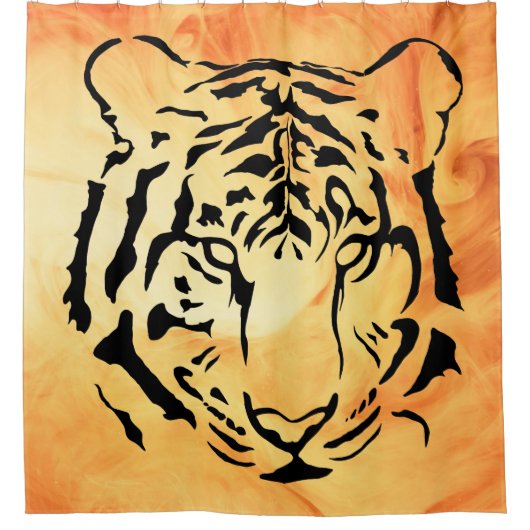 ブラックトラストライプのガーオンファイアリーオレンジ シャワーカーテン (正面)