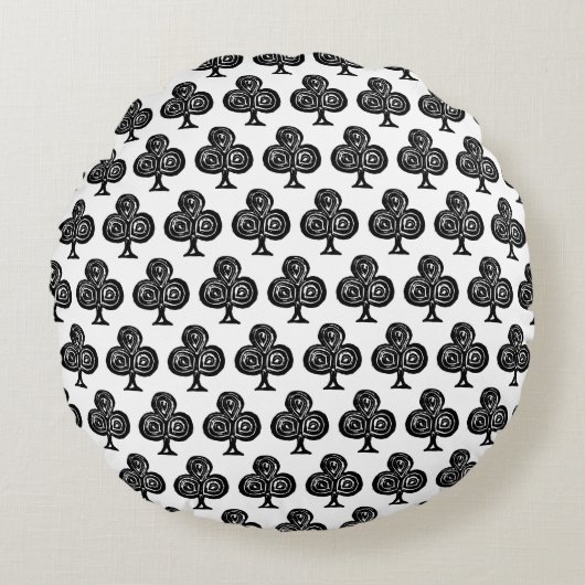 ブラックトランプのクラブのシンボル リノカット ラウンドクッション (正面)
