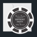 ブラックトランプのポーカーチップ誕生日パーティーの招待状 招待状<br><div class="desc">白黒カジノをテーマにしたトランプのポーカーチップスタイル招待</div>
