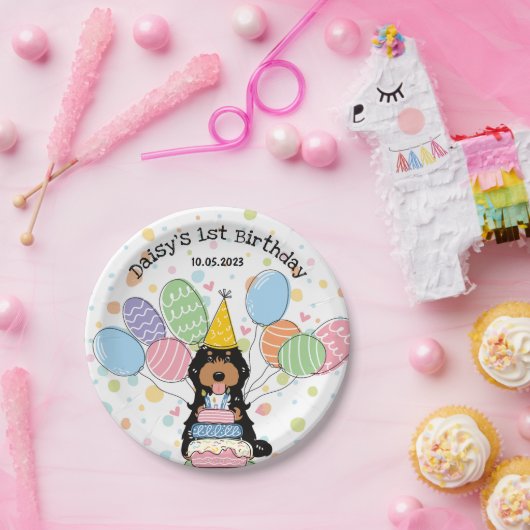 ブラックトリカラーコックパプオカバポウドッグ誕生日 ペーパープレート (パーティー)