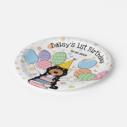 ブラックトリカラーコックパプオカバポウドッグ誕生日 ペーパープレート (アングル)