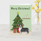 ブラックトリカラーペンブローククリスマスツリー カード (黄色い花)