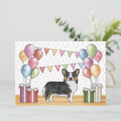 ブラックトリカラーペンブロークバースデーウェルシュコーギーかわいい誕生日 招待状 (スタンド正面)