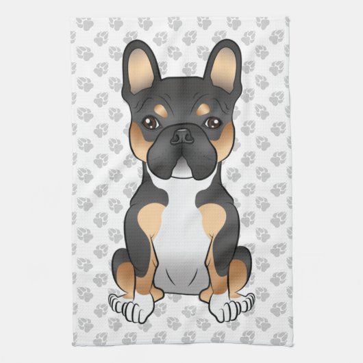 ブラックトリコフランスのールブルドッグフレンチキードッグ&ポーズ キッチンタオル (縦)