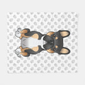 ブラックトリコフランスのールブルドッグフレンチキードッグ&ポーズ フリースブランケット (正面(横))