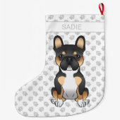 ブラックトリコフランスのールブルドッグフレンチー犬と名前 ラージクリスマスストッキング (裏面)