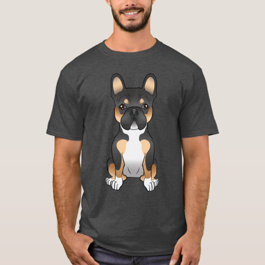 ブラックトリコフランスのールブルドッグ/フランスかわいい犬 Tシャツ (正面)