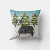 ブラックトリペムブロークコーギスノーウィーウィンクリスマス クッション (裏面)