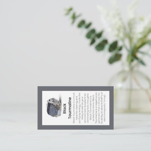 ブラックトルマリン結晶意味ジュエリー表示 名刺 (スタンド正面)