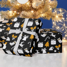 ブラックトレンディークリスマスシームレスパターン ラッピングペーパー