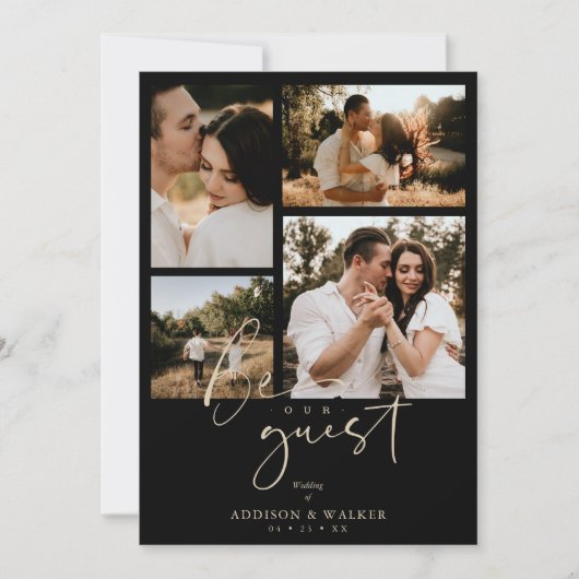 ブラックトレンディーコラージュウェディング4枚の写真招待状 (正面)