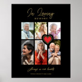 ブラックトレンディーコラージュ6枚の写真モダン赤いハート ポスター (正面)