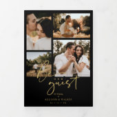 ブラックトレンディースタイリッシュとコラージュ結婚の7枚の写真 三つ折り招待状 (カバー)