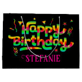 ブラックトレンディーパーソナライズされた抱き枕誕生日 ラージペーパーバッグ (裏面)