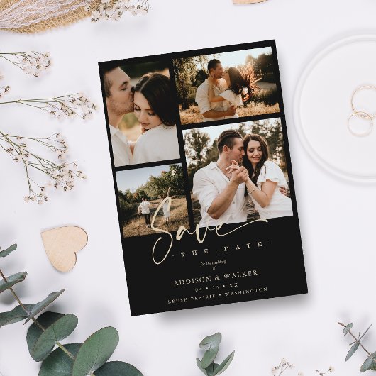 ブラックトレンディー結婚コラージュの救日付4枚