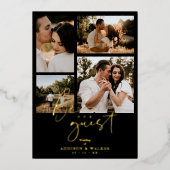 ブラックトレンディー結婚コラージュの4枚実在金額 箔招待状 (正面)