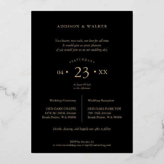 ブラックトレンディー結婚コラージュの4枚実在金額 箔招待状 (裏面)