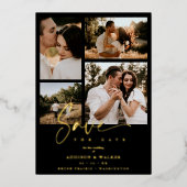 ブラックトレンディー結婚コラージュの4枚実在金額 箔招待状 (正面)