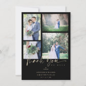 ブラックトレンディー結婚コラージュの4枚 サンキューカード (正面)