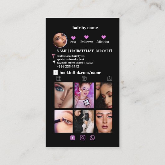ブラックトレンディーInstagram QRコードソーシャルメディア 名刺 (裏面)