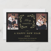 ブラックトレンドシックエレガントクリスマス2写真家族 シーズンカード (正面)