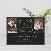 ブラックトレンドシックエレガントクリスマス2写真家族 シーズンカード (スタンド正面)