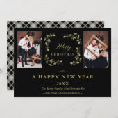 ブラックトレンドシックエレガントクリスマス2写真家族 シーズンカード (正面/裏面)