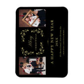 ブラックトレンドシックエレガントクリスマス2写真家族 マグネット (縦)