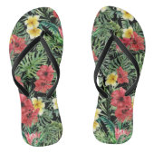 ブラックトロピカルフローラルパターンビーチサンダル ビーチサンダル (ソール)