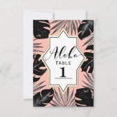 ブラックトロピカルリーフ＆コーラルゴールドテーブルナンバー 招待状 (正面)