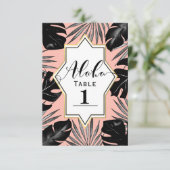 ブラックトロピカルリーフ＆コーラルゴールドテーブルナンバー 招待状 (スタンド正面)