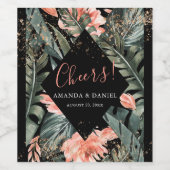 ブラックトロピカル結婚フローラボトルラベル ワインラベル (シングルラベル)