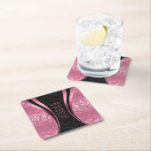 ブラックトーンとピンクトーンのフローラマスク スクエアペーパーコースター (インサイチュ)