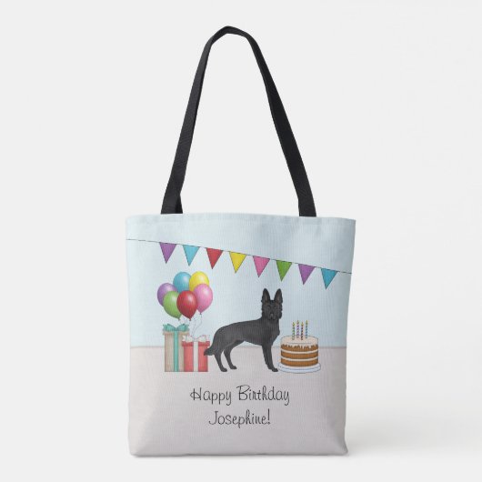 ブラックドイツシェパードカラフルハッピーバースデー トートバッグ (裏面)