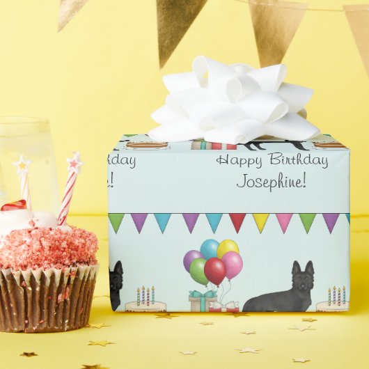 ブラックドイツシェパードカラフルハッピーバースデー ラッピングペーパー (誕生日パーティー)