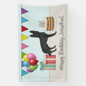 ブラックドイツシェパードカラフルハッピーバースデー 横断幕 (縦)