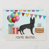 ブラックドイツシェパードキュートドッグカラフル誕生日 招待状 (正面/裏面)