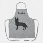 ブラックドイツシェパードドッグとカスタム文字グレー エプロン (正面)