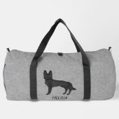 ブラックドイツシェパードドッグと名前をカスタムするグレー ダッフルバッグ (裏面)