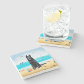 ブラックドイツシェパードドッグオンビーチ ストーンコースター (横)