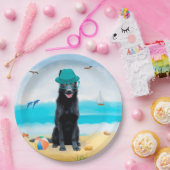 ブラックドイツシェパードドッグオンビーチ ペーパープレート (パーティー)