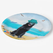 ブラックドイツシェパードドッグオンビーチ ペーパープレート (アングル)