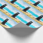 ブラックドイツシェパードドッグオンビーチ ラッピングペーパー (角)