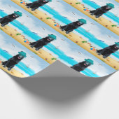 ブラックドイツシェパードドッグオンビーチ ラッピングペーパー (角)