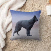 ブラックドイツシェパードドッグビーチポートレート クッション (ブランケット)