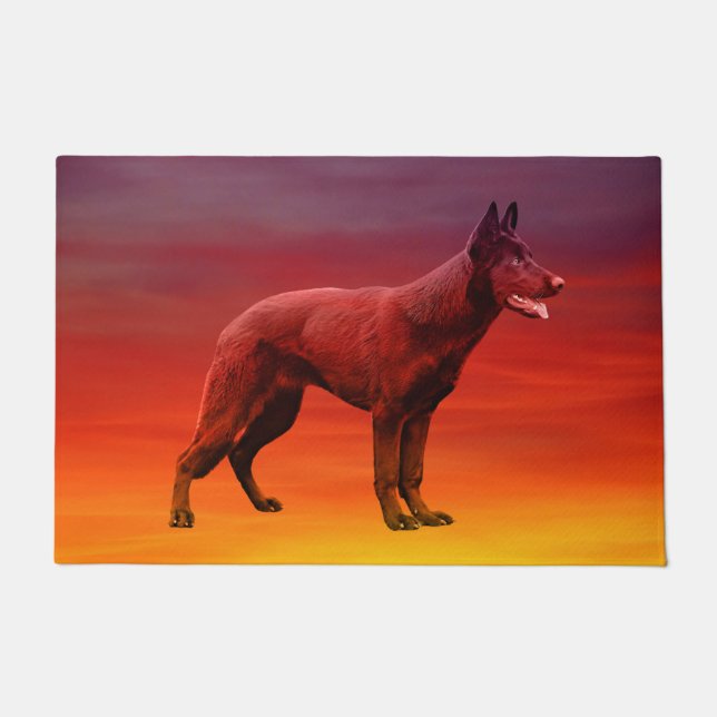 ブラックドイツシェパードドッグビーチポートレート ドアマット (正面)