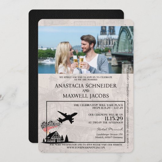 ブラックドイツパスポート結婚式招待状 招待状 (正面/裏面)