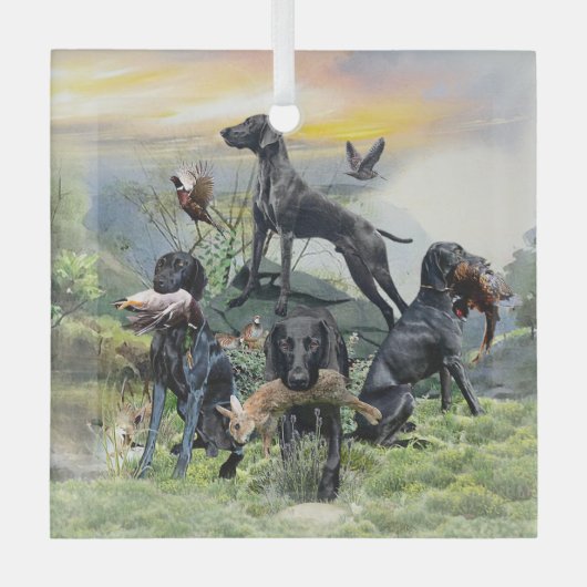 ブラックドイツ短編ポインタ ガラスオーナメント (正面)